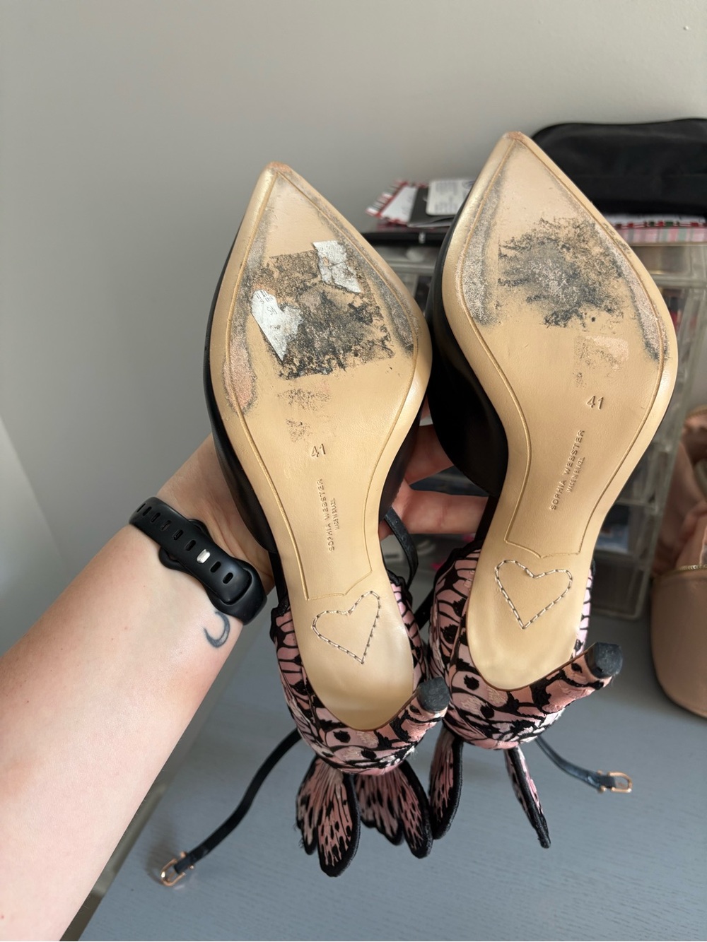 Sophia Webster Pink and Black Butterfly-Embellished High Heels - Picture 4 of 4